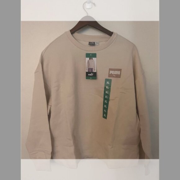 PUMA Women's Fleece Crewneck Sweatshirt Badge Tan - Picture 1 of 8